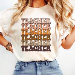 🤍SHEIN Cream Teacher T-Shirt
